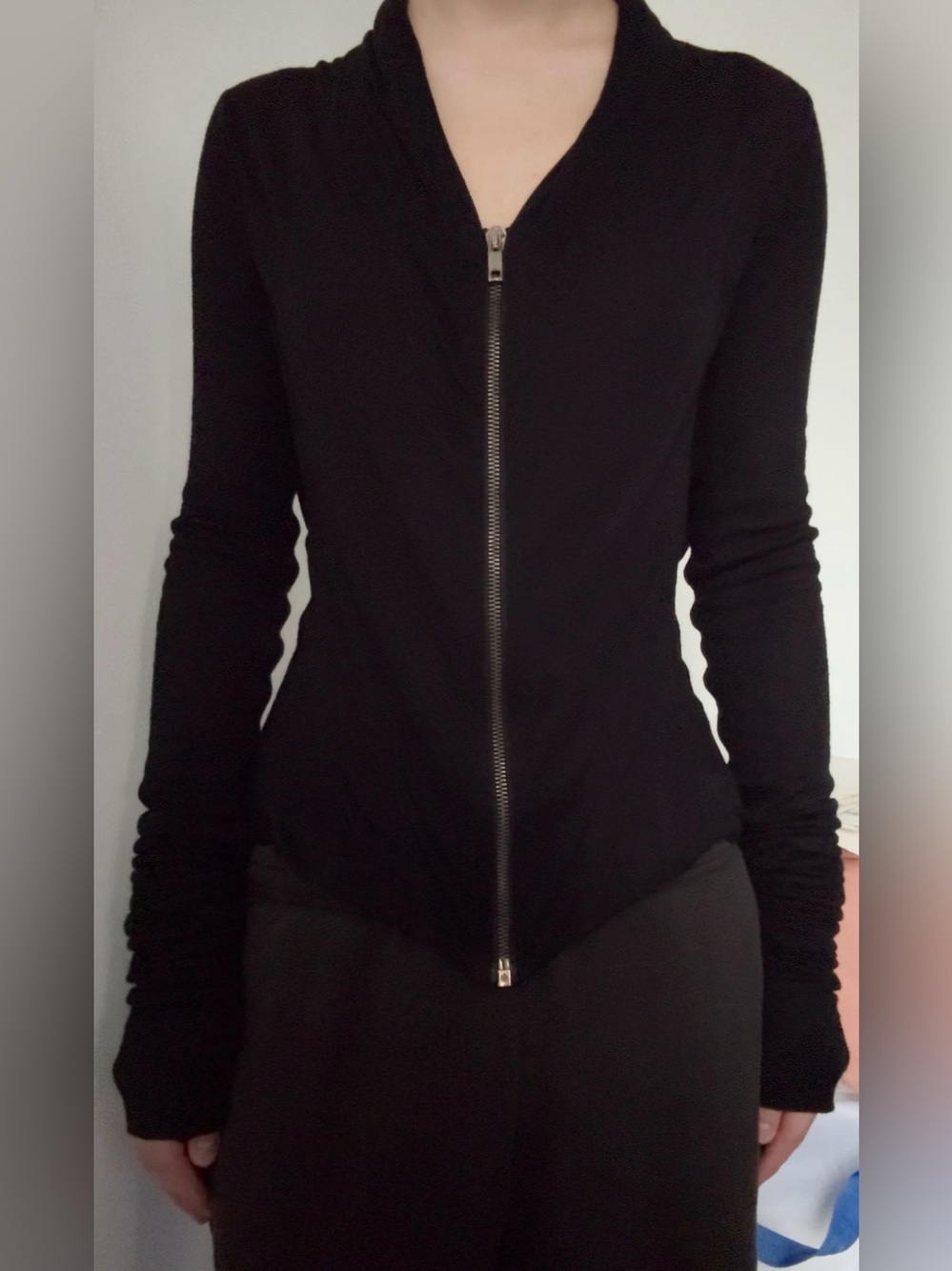 Rick Owens Lilies Black Draped Long Sleeve Zip Up Top/Jacket